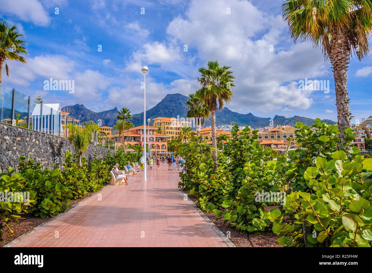 Popular canarian resort Playa de Las Americas in Tenerife, Canary Islands. Stock Photo