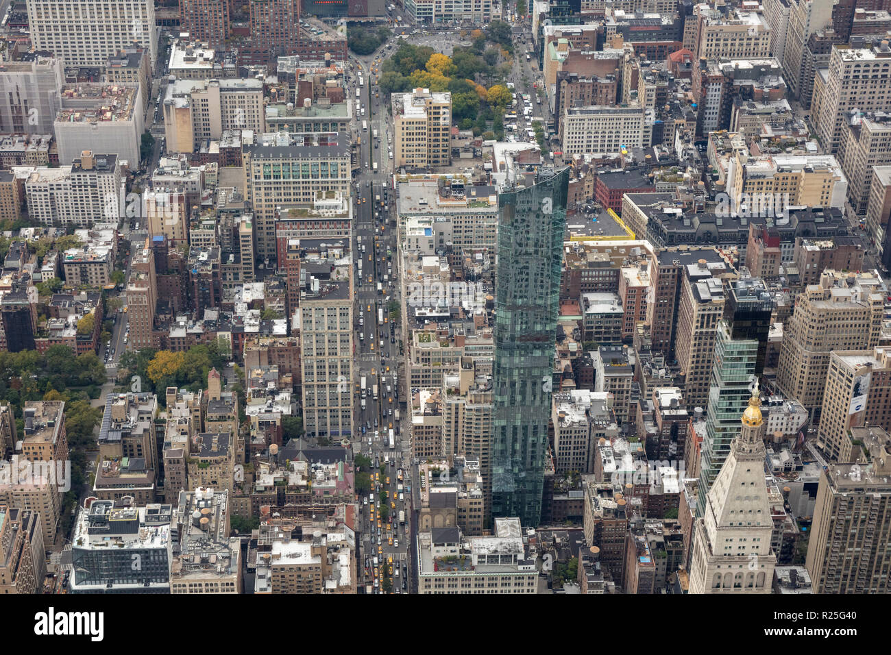 helicopter aerial view of Rose Hill and Gramercy Park, New York, USA Stock Photo
