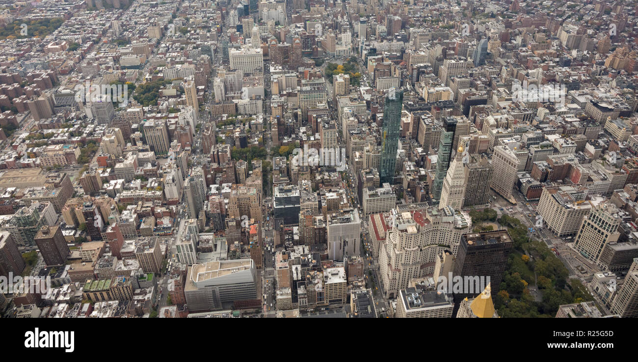 helicopter aerial view of Rose Hill and Gramercy Park, New York, USA Stock Photo