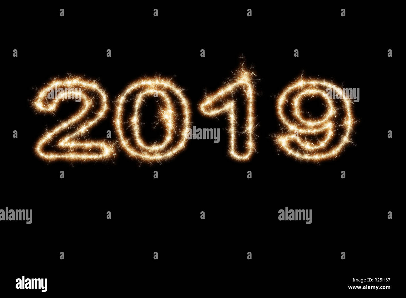 2019 written with Sparkle firework on black background, happy new year
