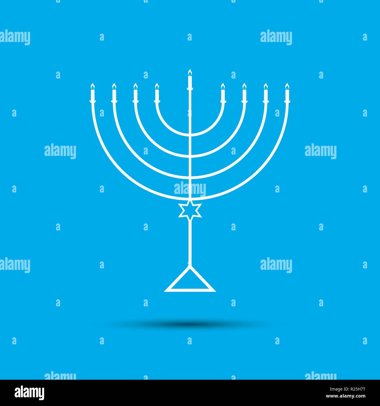 Hanukkah Menorah on Light Blue Background a Stock Vector