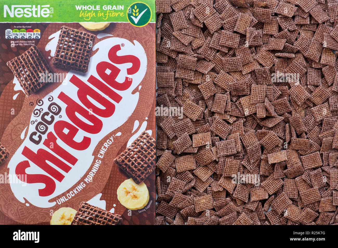 Coco Shreddies. Chocolate flavoured breakfast cereal Stock Photo