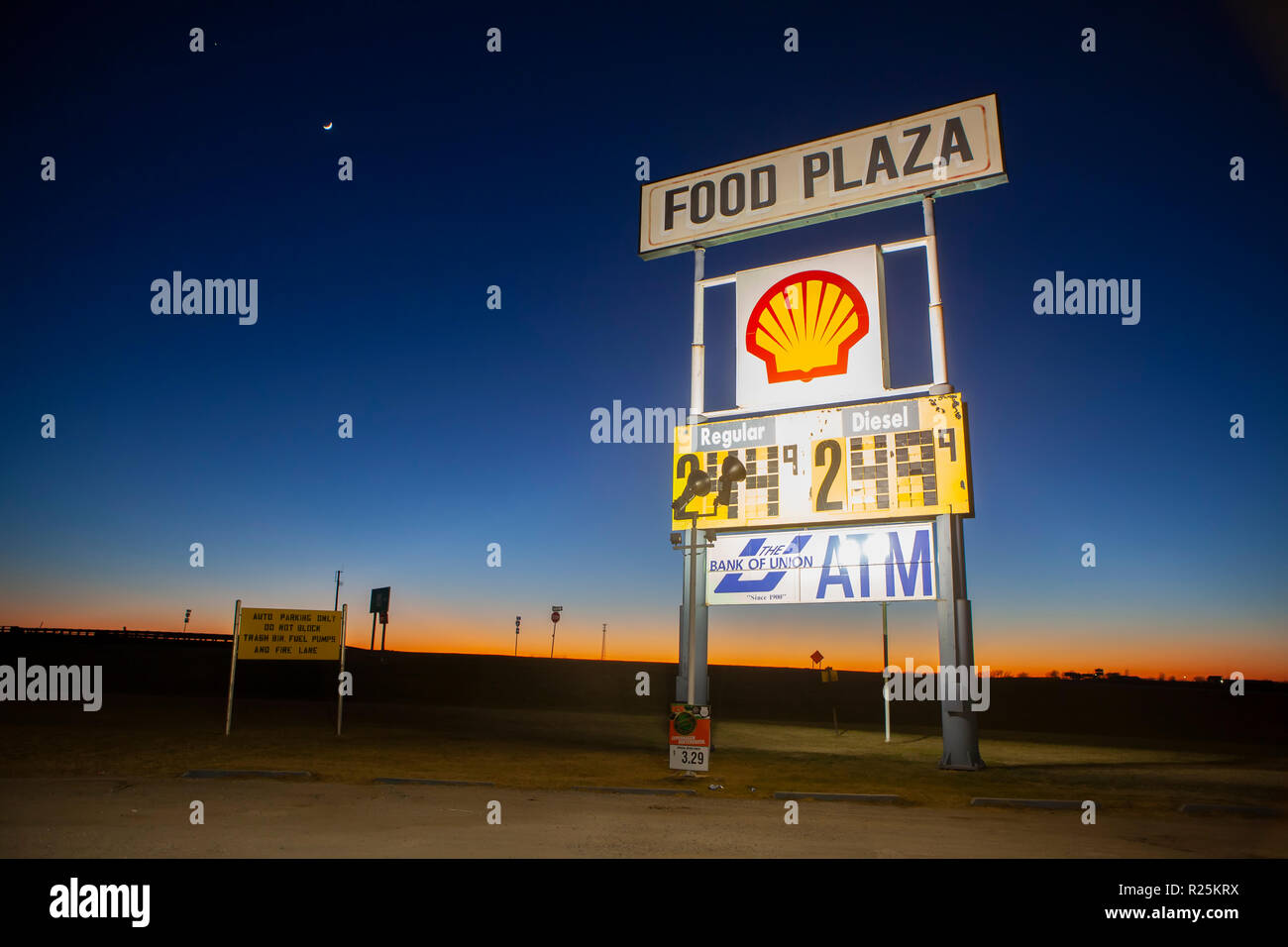 Road sign for a truckstop in Oklahoma Stock Photo Alamy