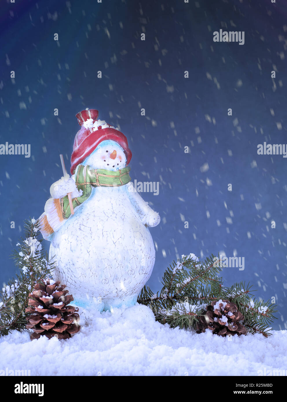 Falling Snow On Snowman Stock Photos Falling Snow On Snowman Stock