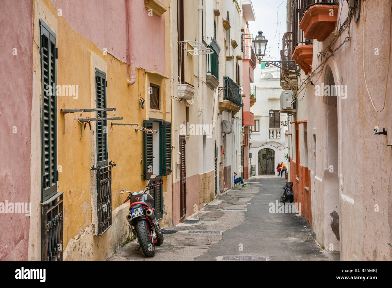 Via San Luigi, street in historic center of Gallipoli, Apulia, Italy Stock Photo