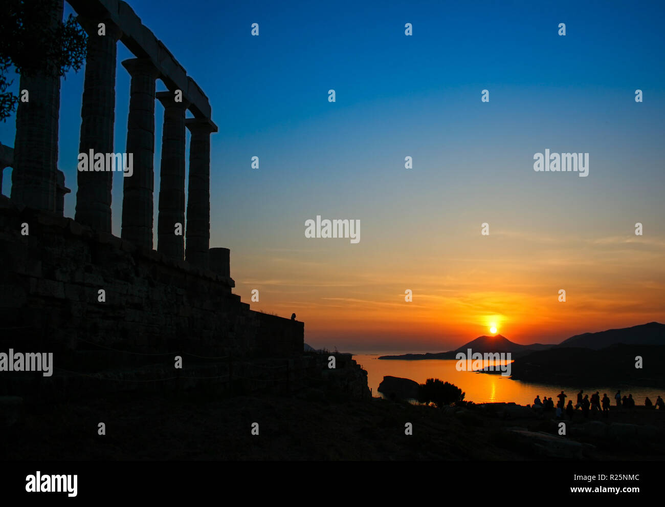 the ancient greek temple of Poseidon in Sounion of Greece Stock Photo