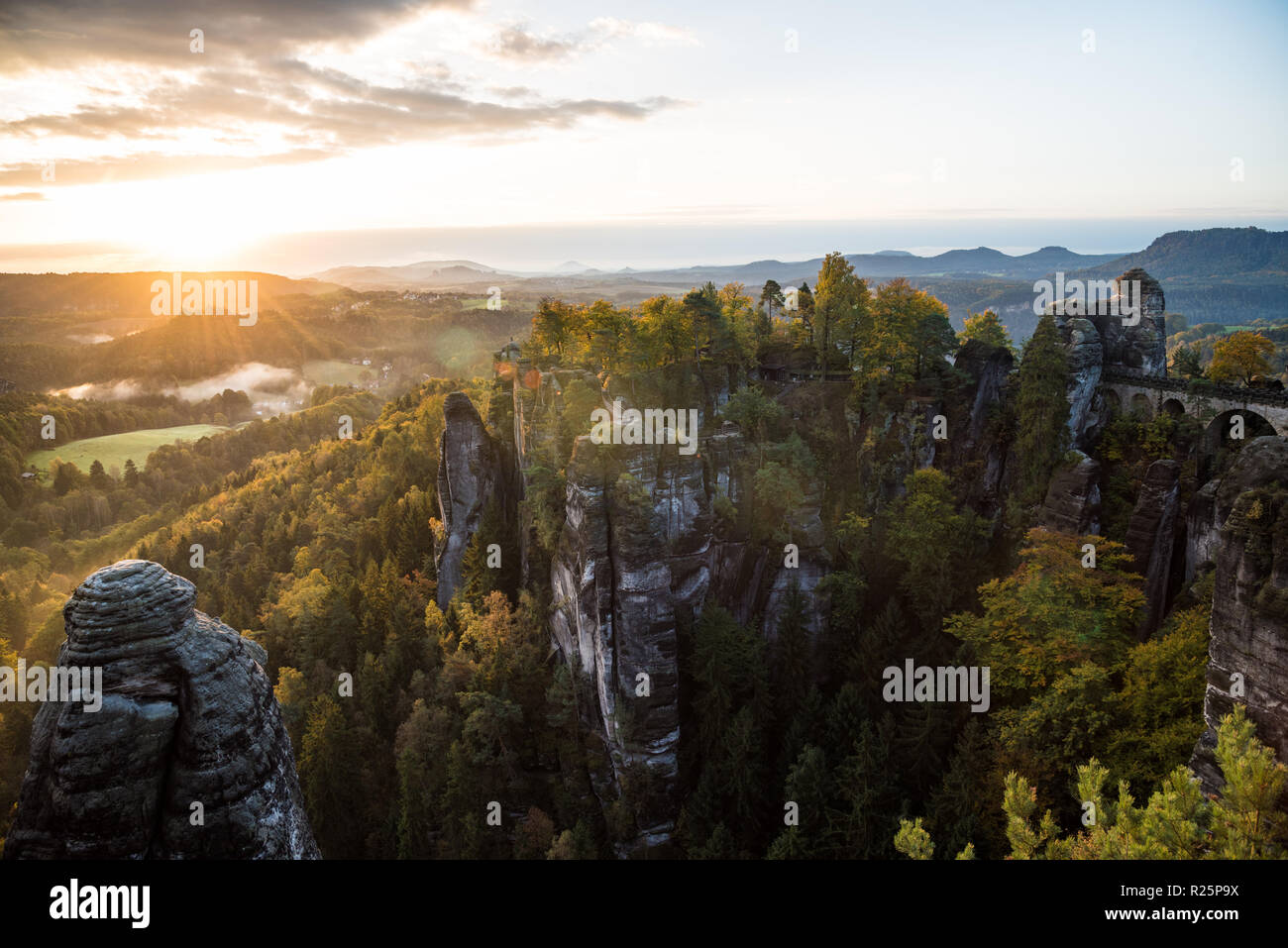 Sunrise In Autumn With A View Stock Photo