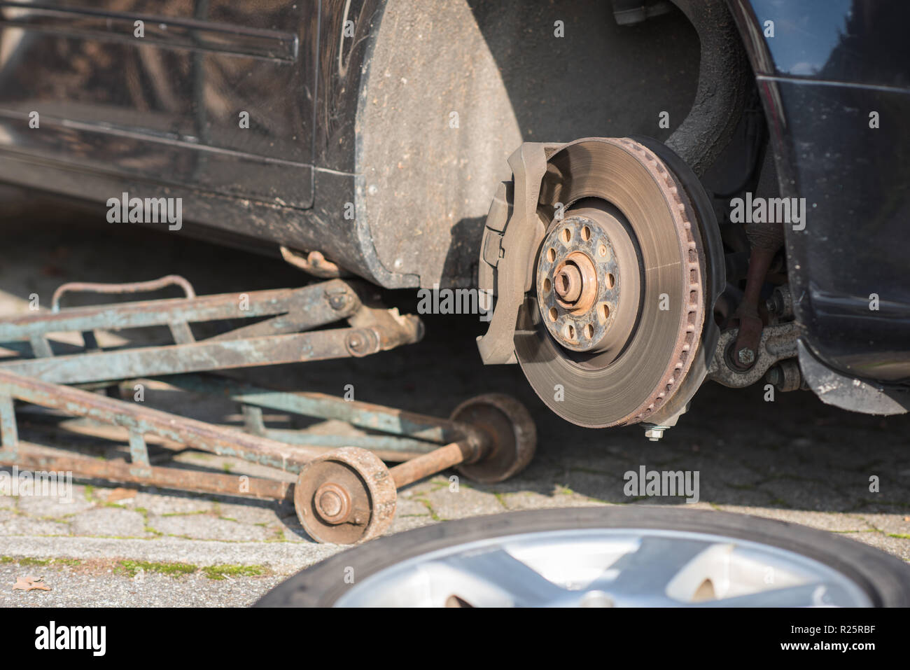 tire breakdown and tire change Stock Photo Alamy