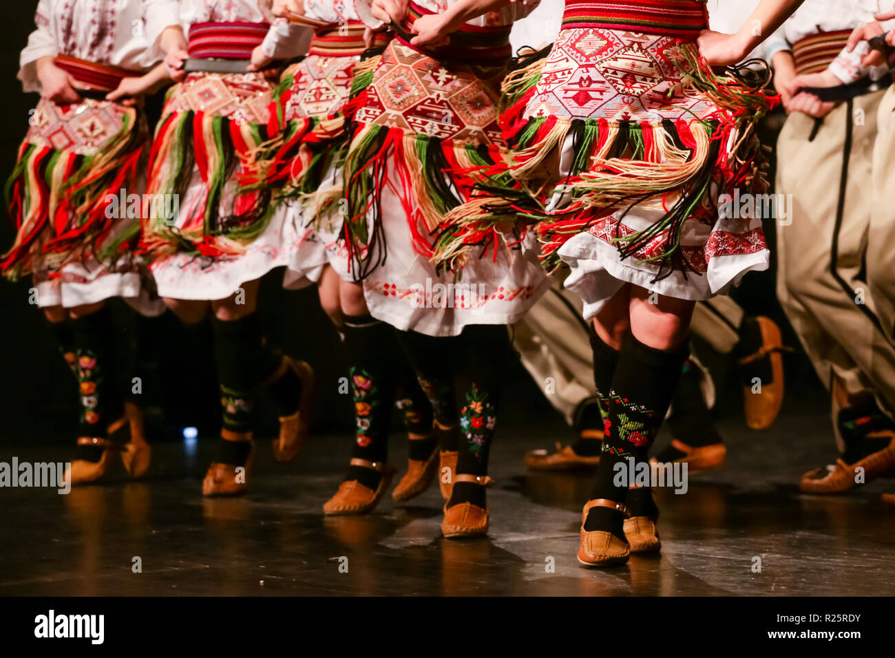 Young Serbian dancers in traditional costume. Folklore of Serbia Stock
