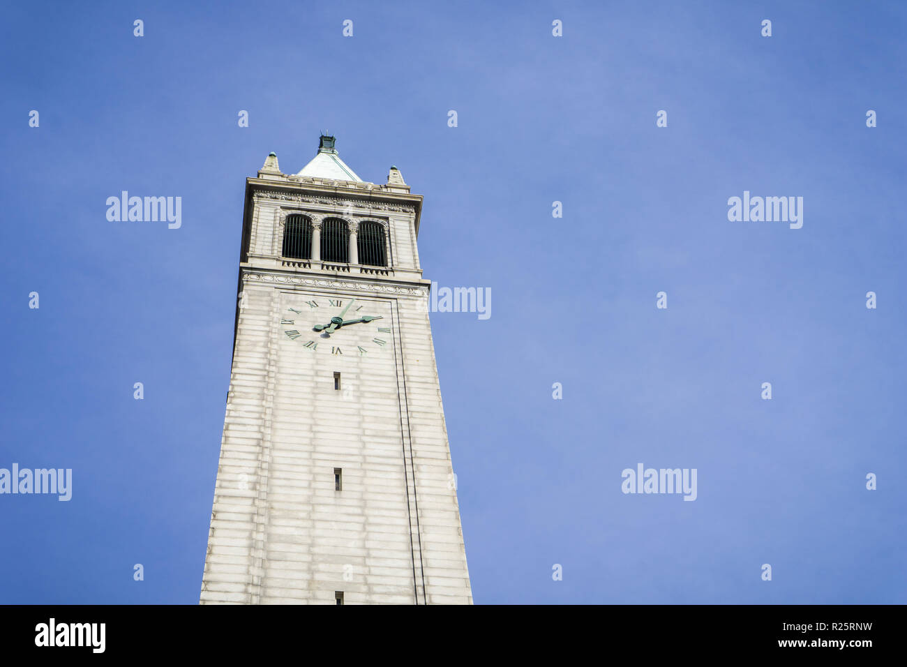 Sather tower (the Campanile) on a blue sky background, Berkeley, San Francisco bay, California Stock Photo