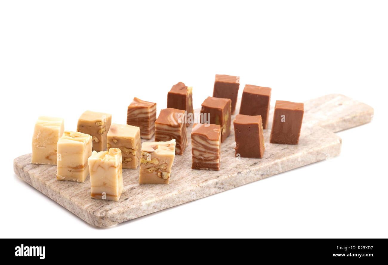 Six Different Flavors of Fudge on a White Background Stock Photo Alamy