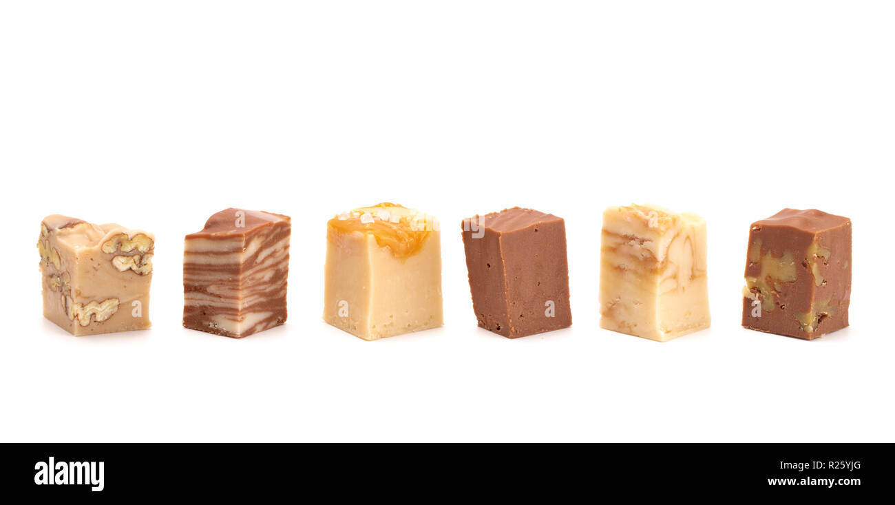 Six Different Flavors of Fudge on a White Background Stock Photo Alamy