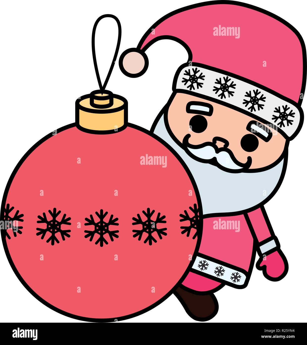 cartoon santa claus with christmas ball over white background, vector ...