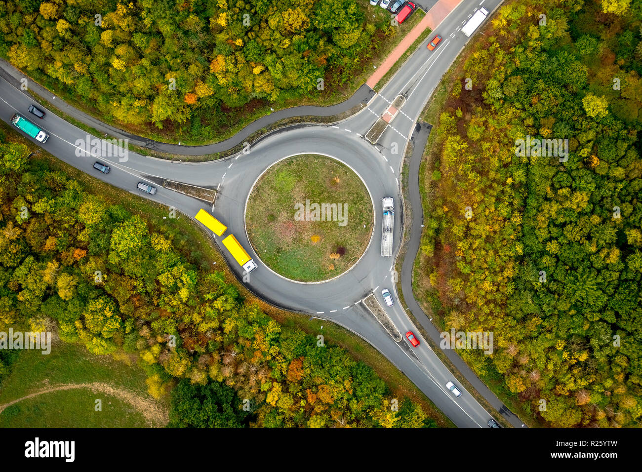 Aerial view, roundabout, Bönen, Ruhr area, North Rhine-Westphalia, Germany Stock Photo