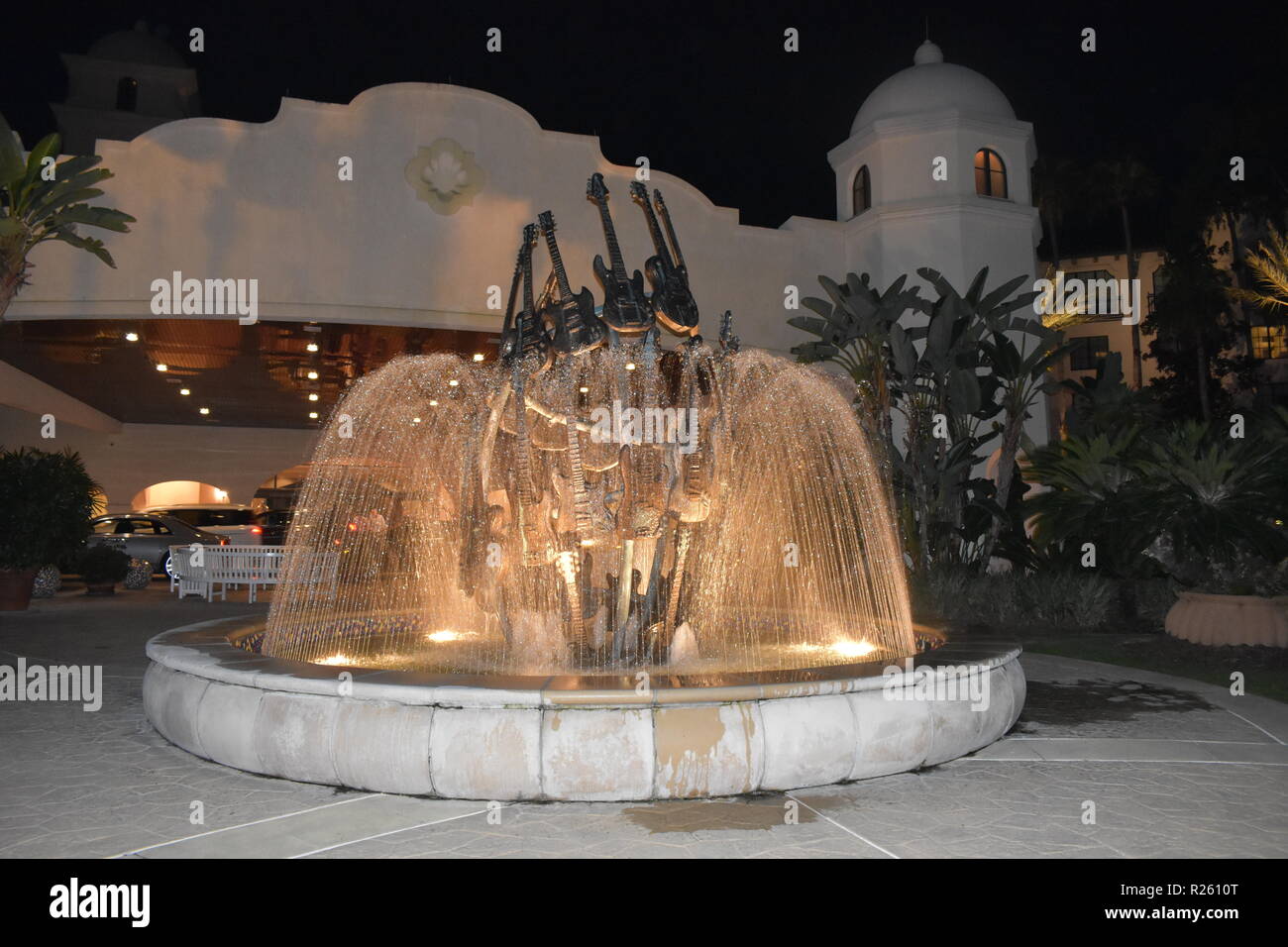 Orlando, Florida. October 19, 2018 Hard Rock Hotel Guitar Fountain at Universal Studios area. Stock Photo