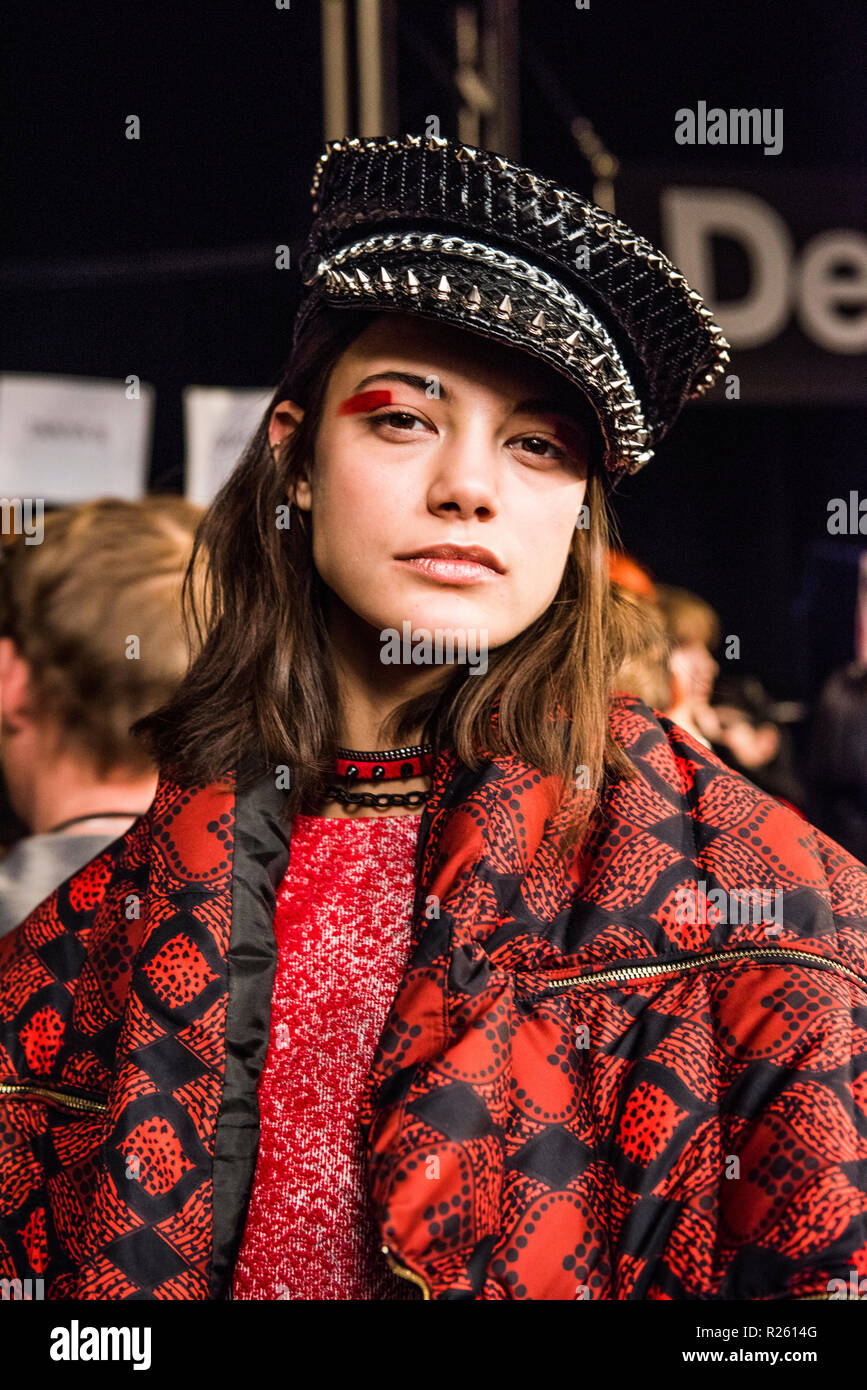 New York City, NY, USA - February 13, 2017: Model first looks backstage  during the Desigual fashion show NYFW AW17 Stock Photo - Alamy