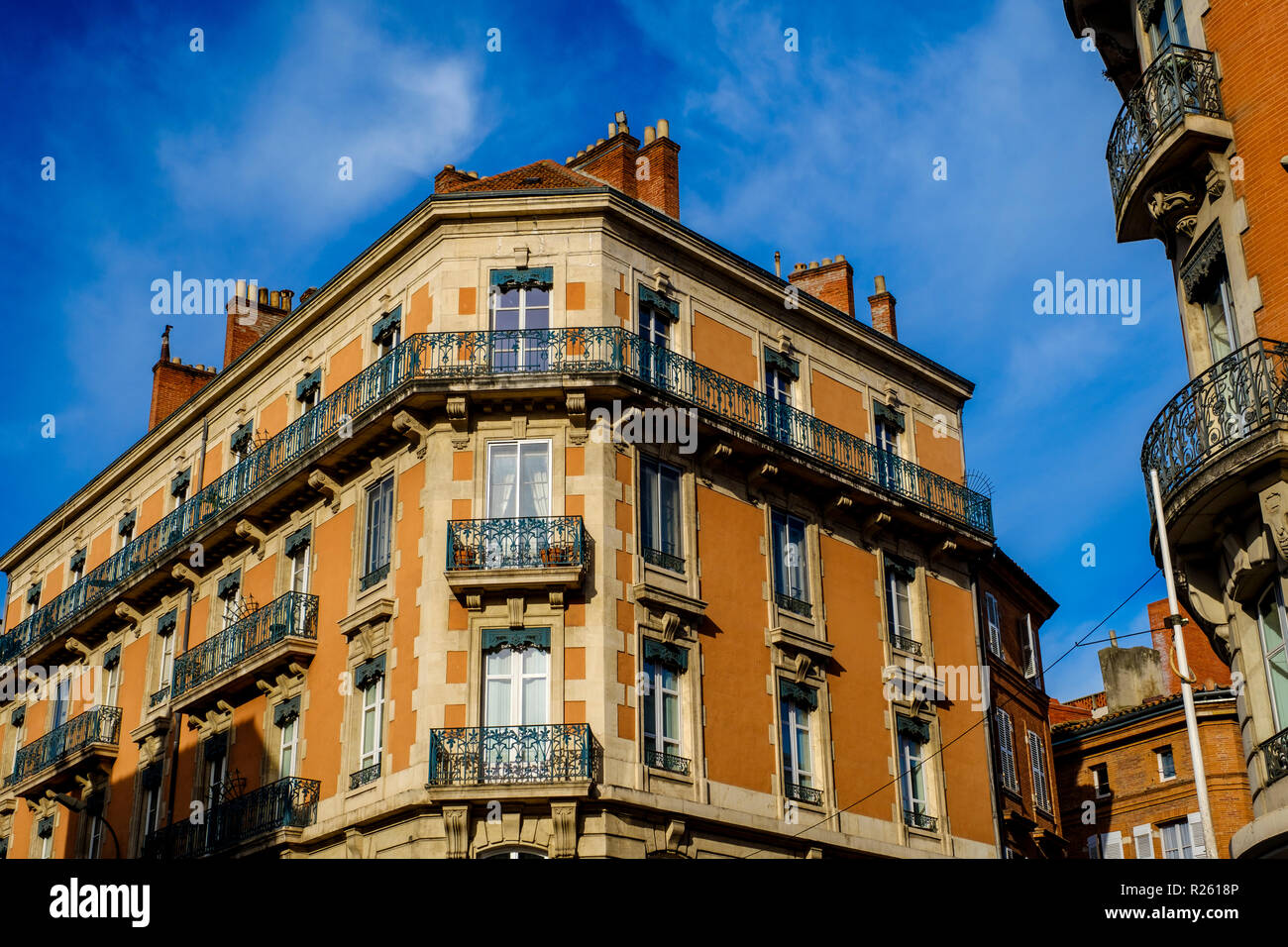 Traditional French architecture in Toulouse, FRance Stock Photo