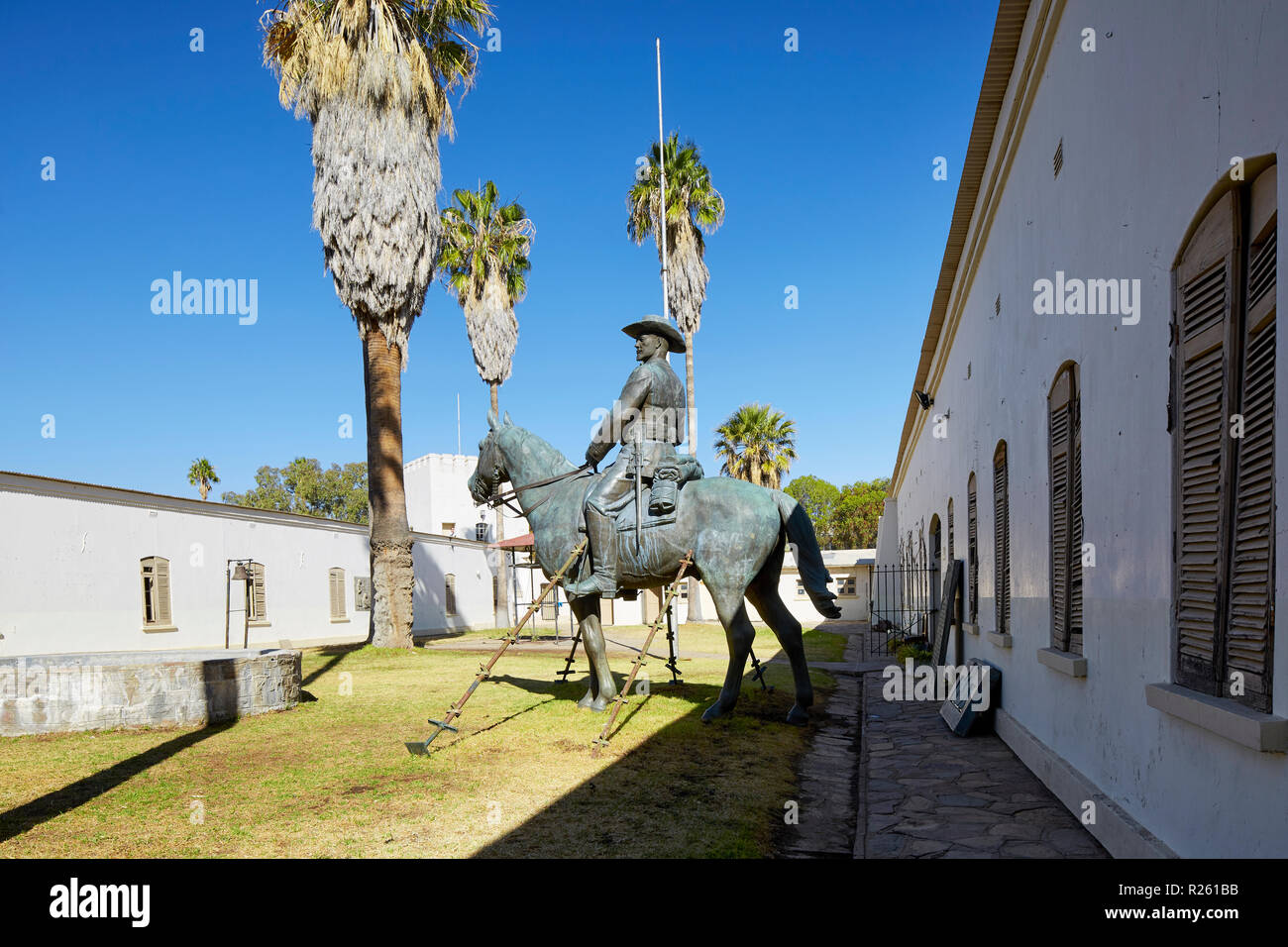 Reiterdenkmal Statue, Equestrian Monument, Südwester Reiter in the courtyard of the Alte Feste Fortress and Museum in Windhoek Namibia Stock Photo