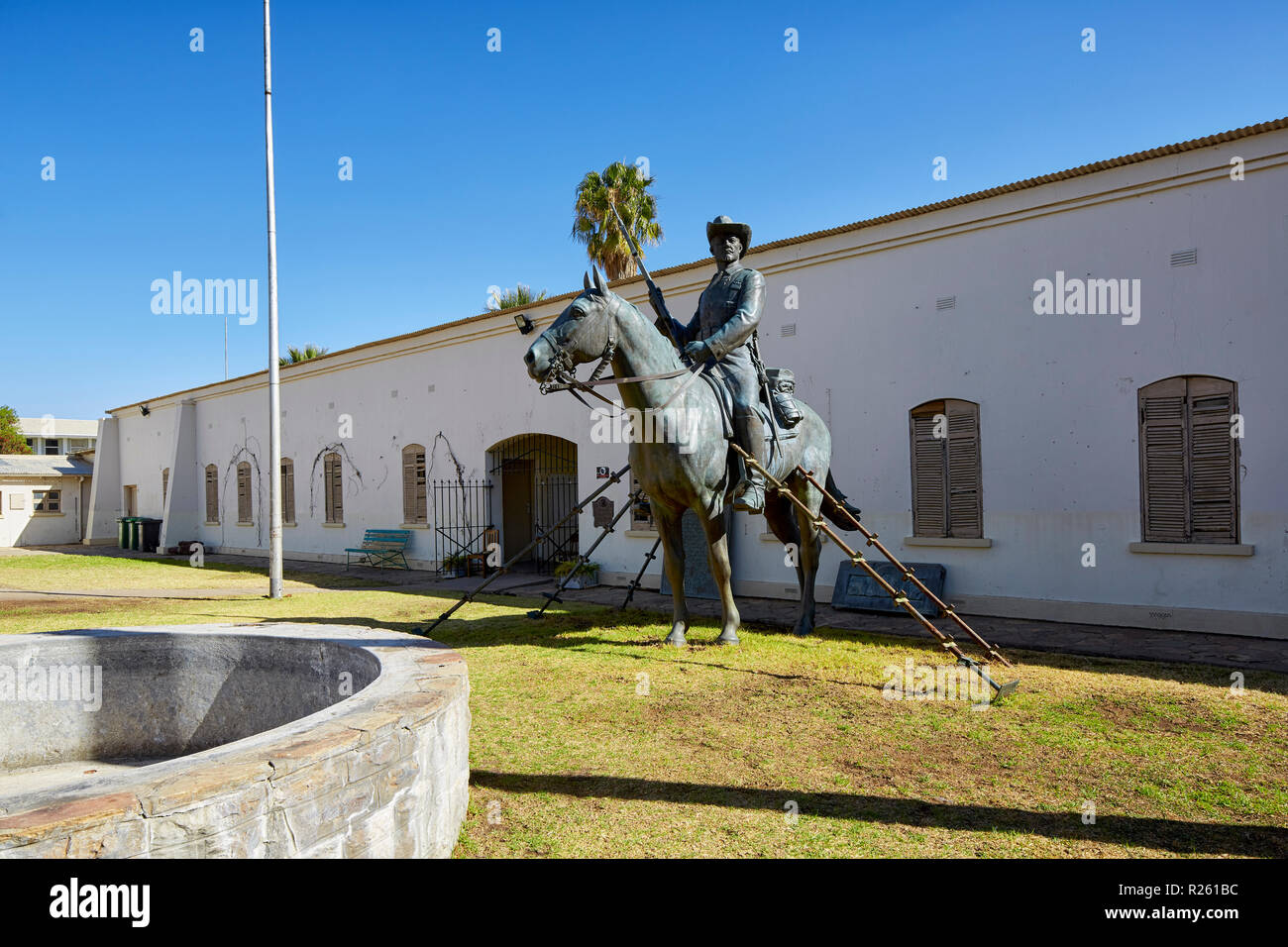 Reiterdenkmal Statue, Equestrian Monument, Südwester Reiter in the courtyard of the Alte Feste Fortress and Museum in Windhoek Namibia Stock Photo