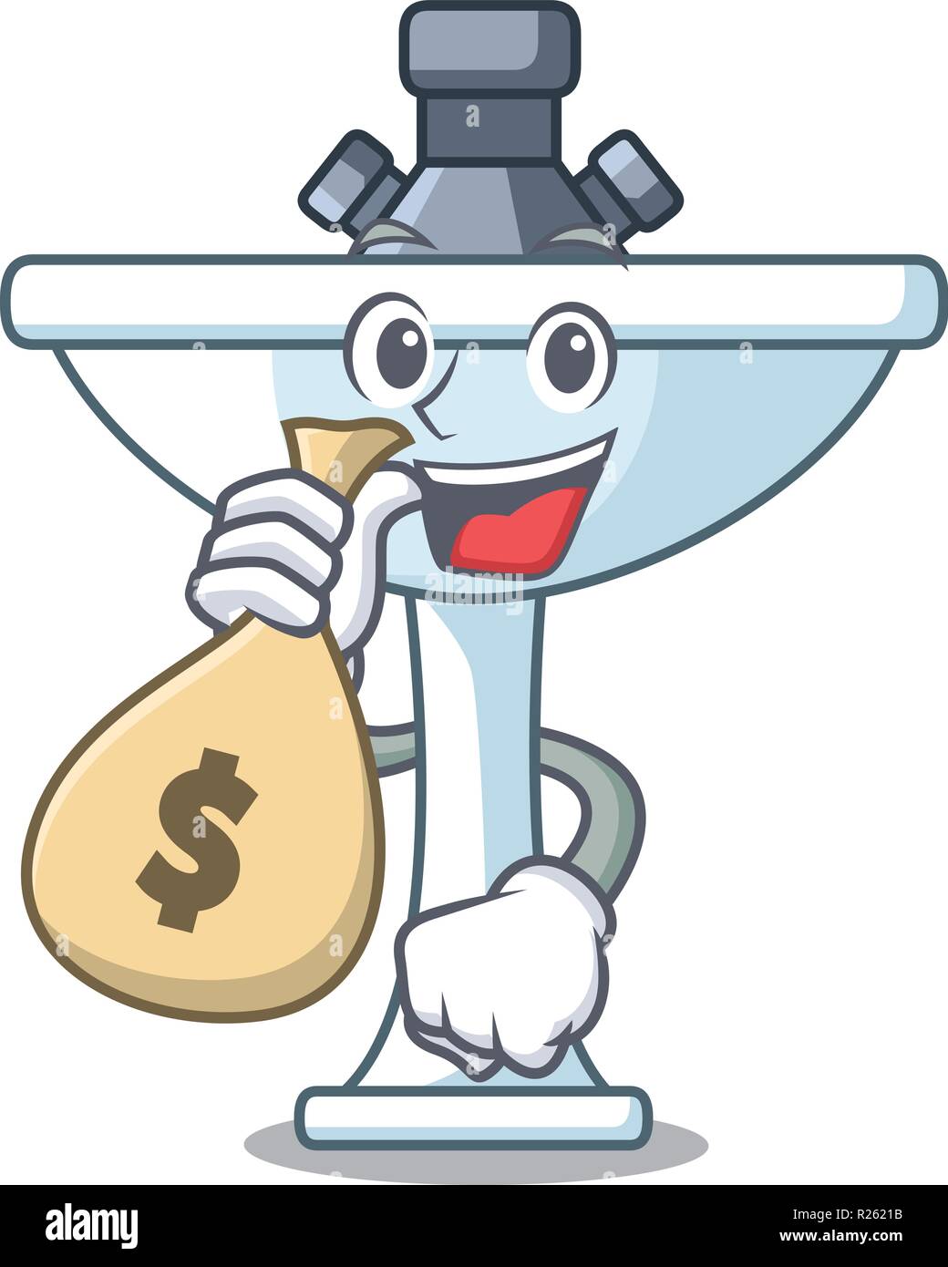 With Money Bag Cartoon Sink In The Kitchen Room Stock Vector