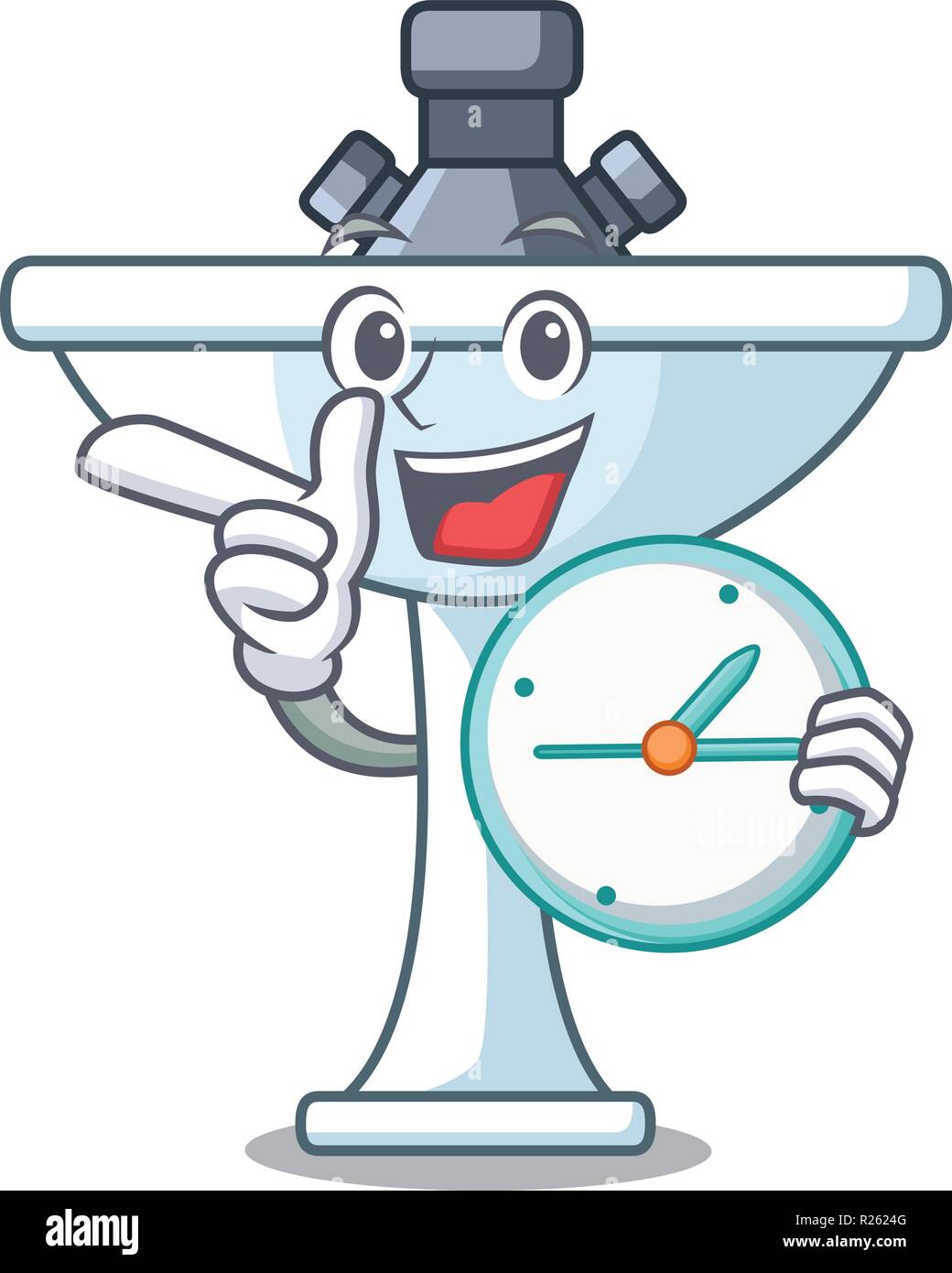 With clock kitchen sink on stely modern character Stock Vector Image