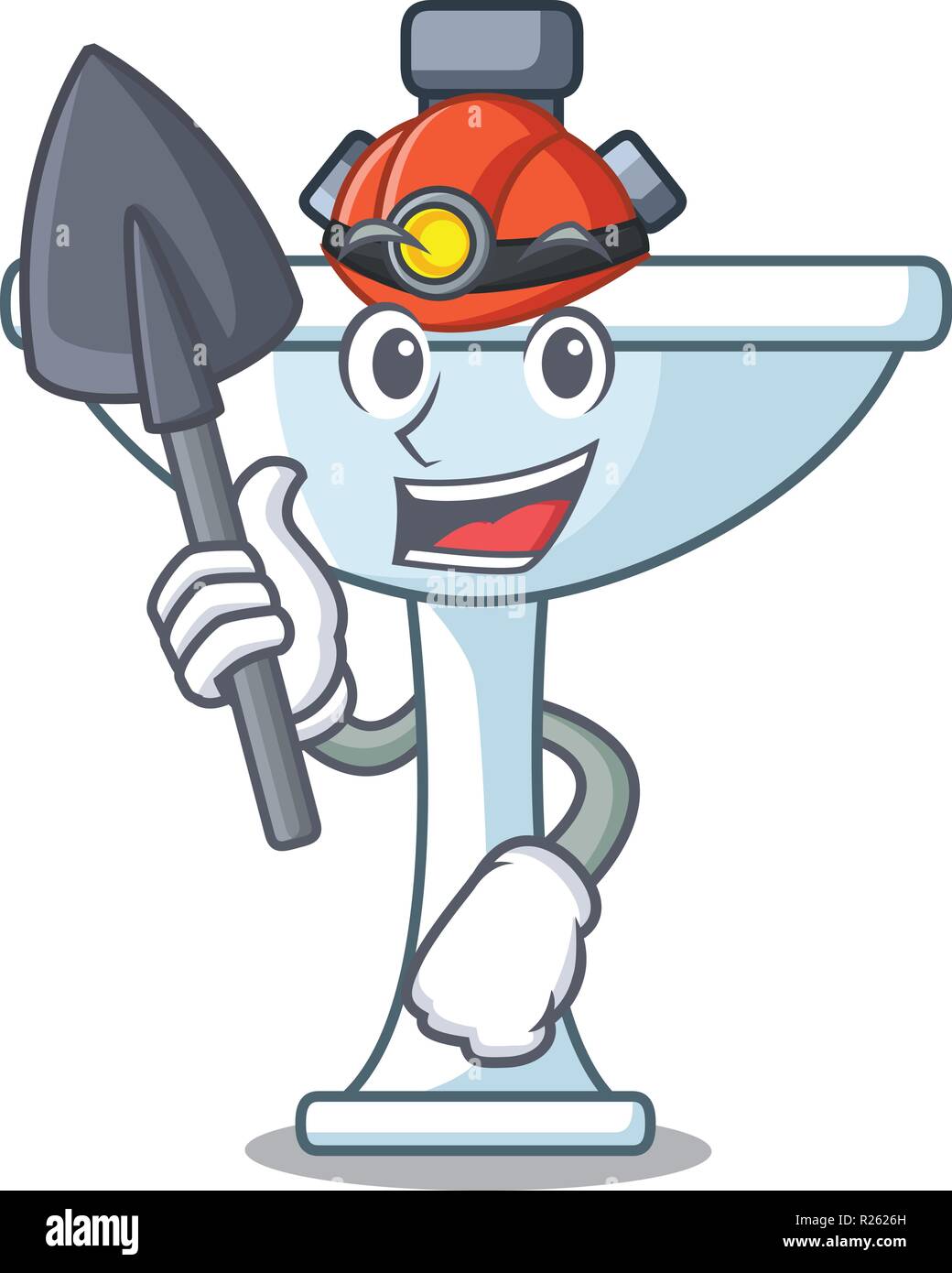 Miner on bath room cartoon sink shape Stock Vector