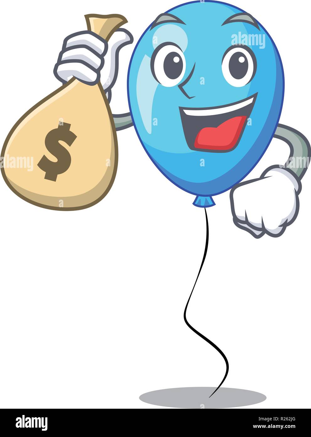 With Money Bag Birthday Cartoon On Shape Balloon Blue Stock - 