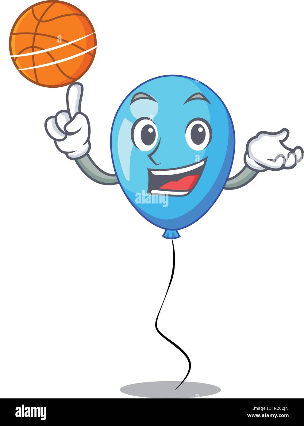With basketball birthday cartoon on shape balloon blue Stock Vector