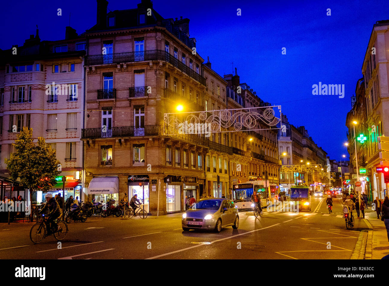 Night time street scene in Toulouse, France Stock Photo Alamy
