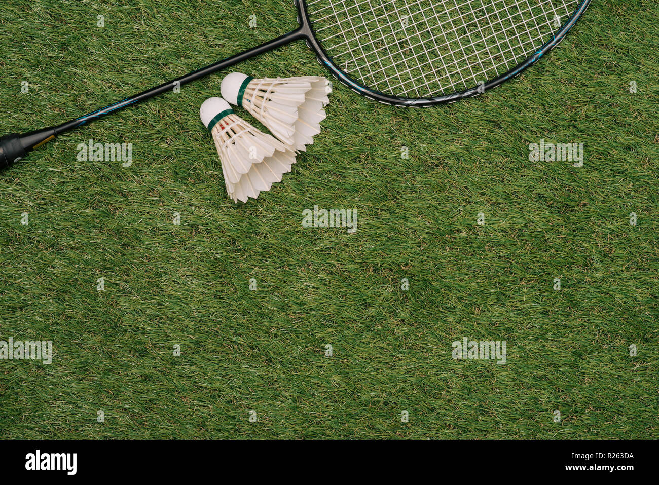 Badminton Racket Bottom View Badminton racket on the green , top view Stock Photo - Alamy