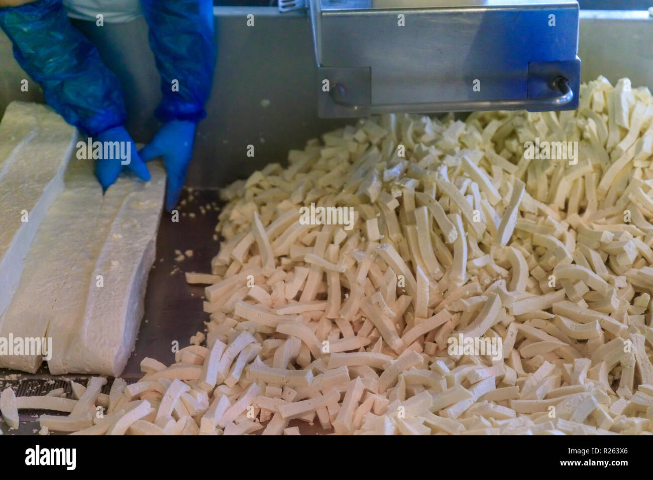 Seattle, United States November 08, 2018 Cheese curd making processat the famous Beecher's