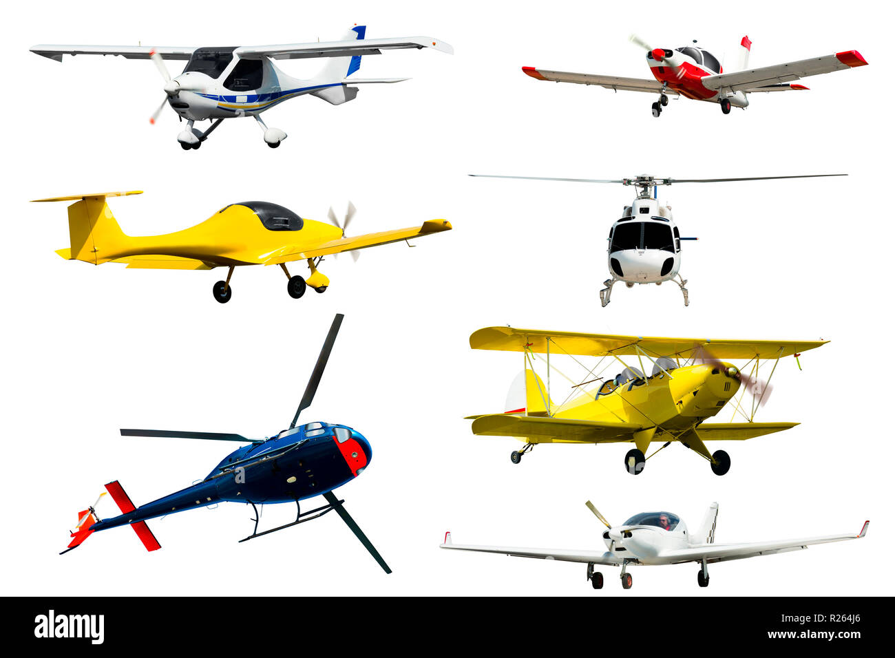 Seaplanes, airliners, gliders, lightsport airplanes isolated on white