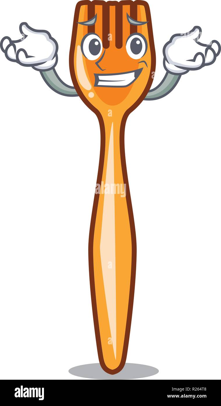 Grinning plastic fork cartoon with the isolated Stock Vector