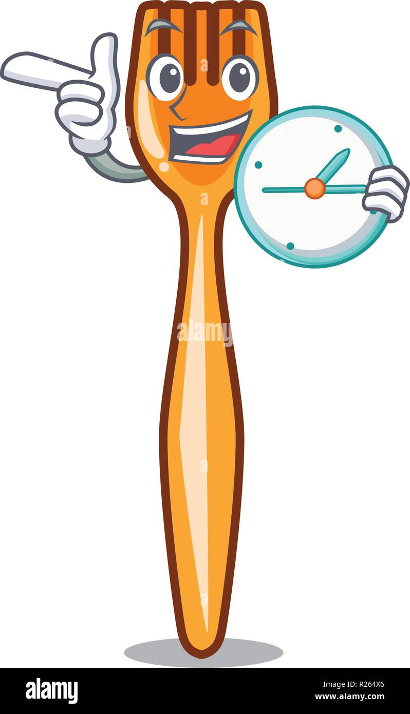 With clock plastic fork cartoon with the isolated Stock Vector