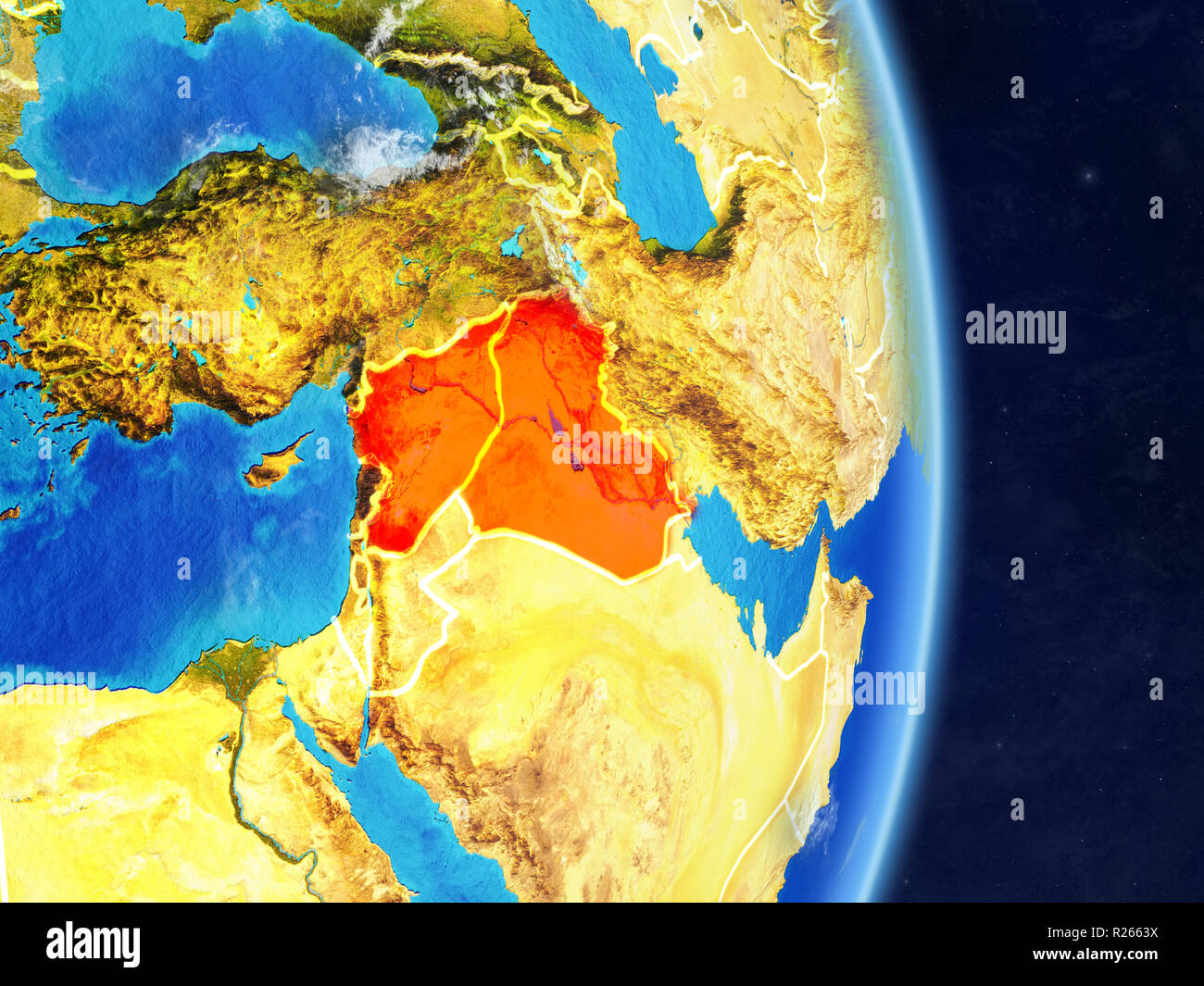 Islamic State on Earth with country borders. Extremely