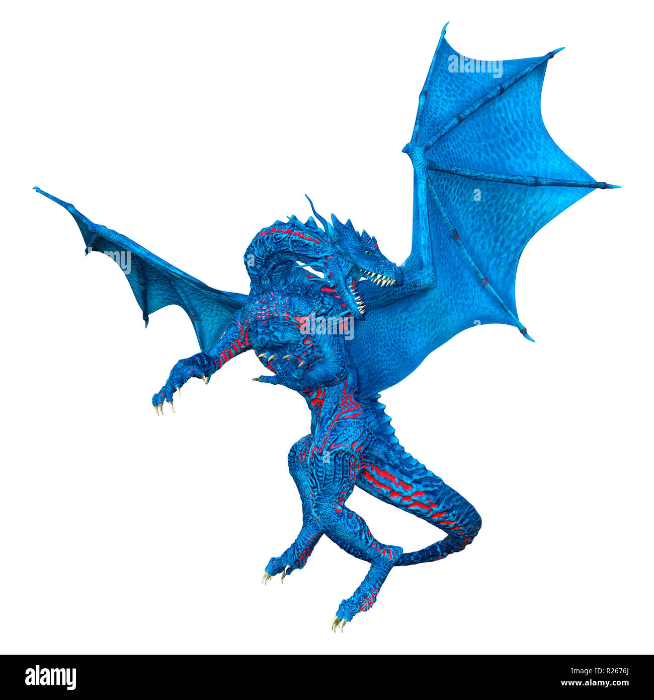 3D rendering of a blue fantasy dragon isolated on white background ...