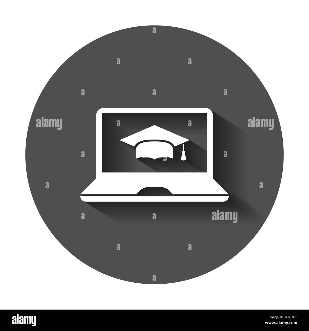 Elearning education icon in flat style. Study vector illustration with long shadow. Laptop computer online training business concept. Stock Vector