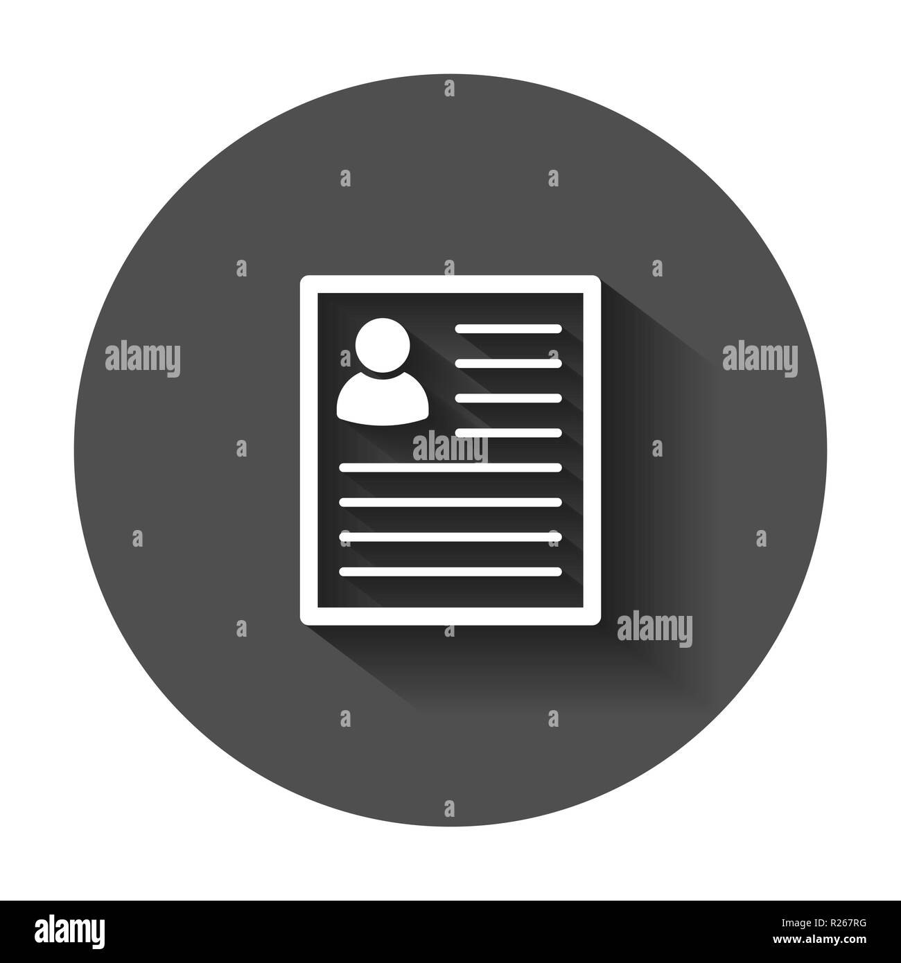 Resume icon in flat style. Contract document vector illustration with long shadow. Resume business concept. Stock Vector