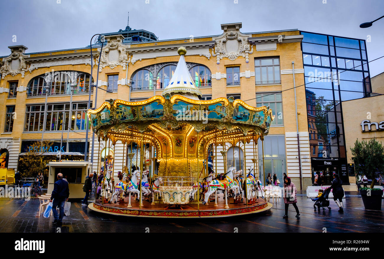 Carousel in the Rue de Bayard, Toulouse, France Stock Photo