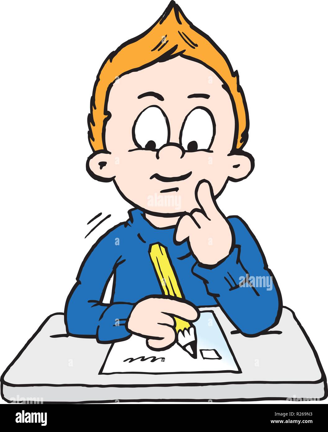 Cartoon Vector illustration of a thoughtful School Boy Stock Vector