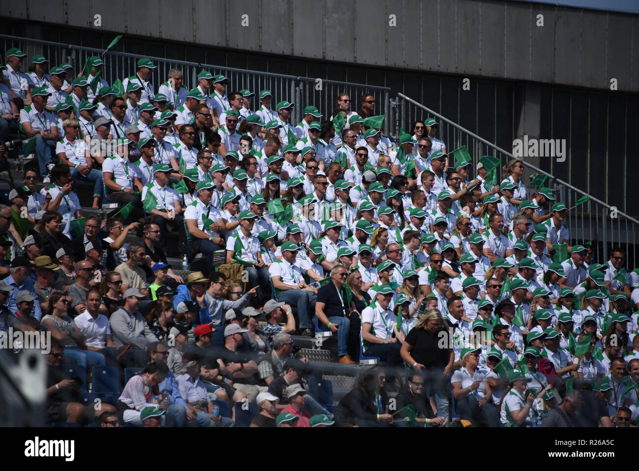 2018 Berlin ePrix, Round 9 of the 2017/2018 Championship season, at Tempelhof Airport Street Circuit. Fans and spectators watch the racing Stock Photo