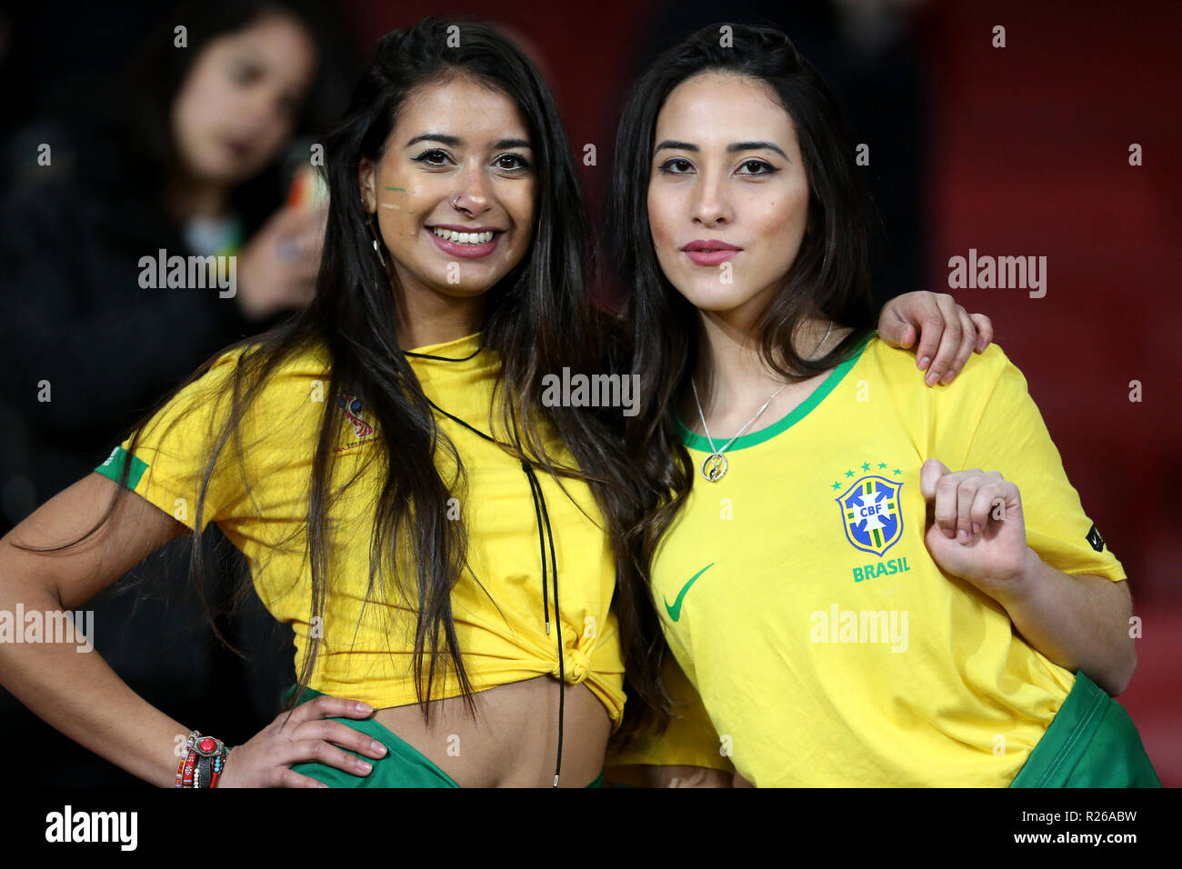 Brazil fans in the stands during the International Friendly match at the Emirates Stadium, London. PRESS ASSOCIATION Photo. Picture date: Friday November 16, 2018. See PA story SOCCER Brazil. Photo credit should read: Steven Paston/PA Wire Stock Photo