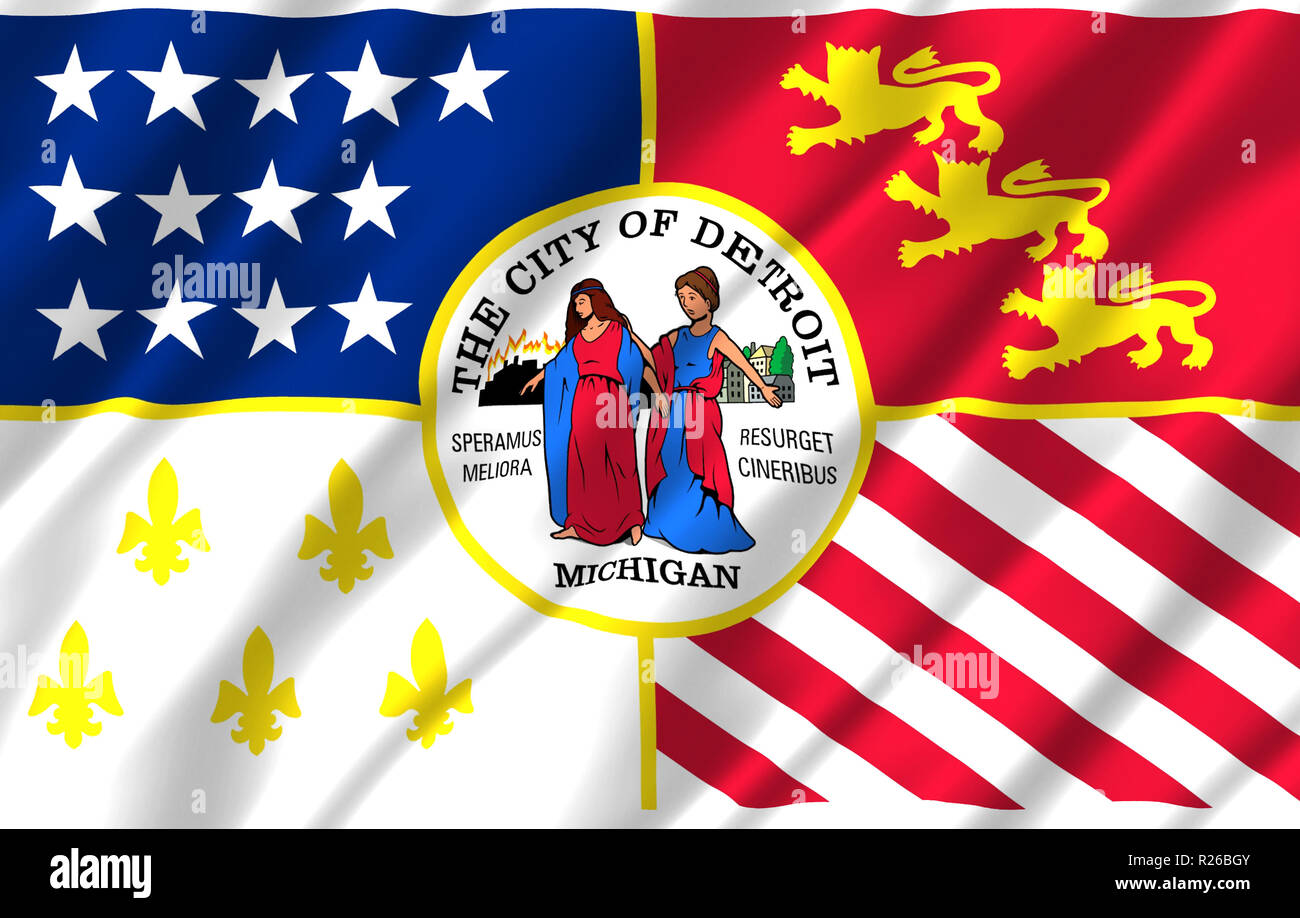 Detroit Michigan 3D waving flag illustration. Texture can be used as ...