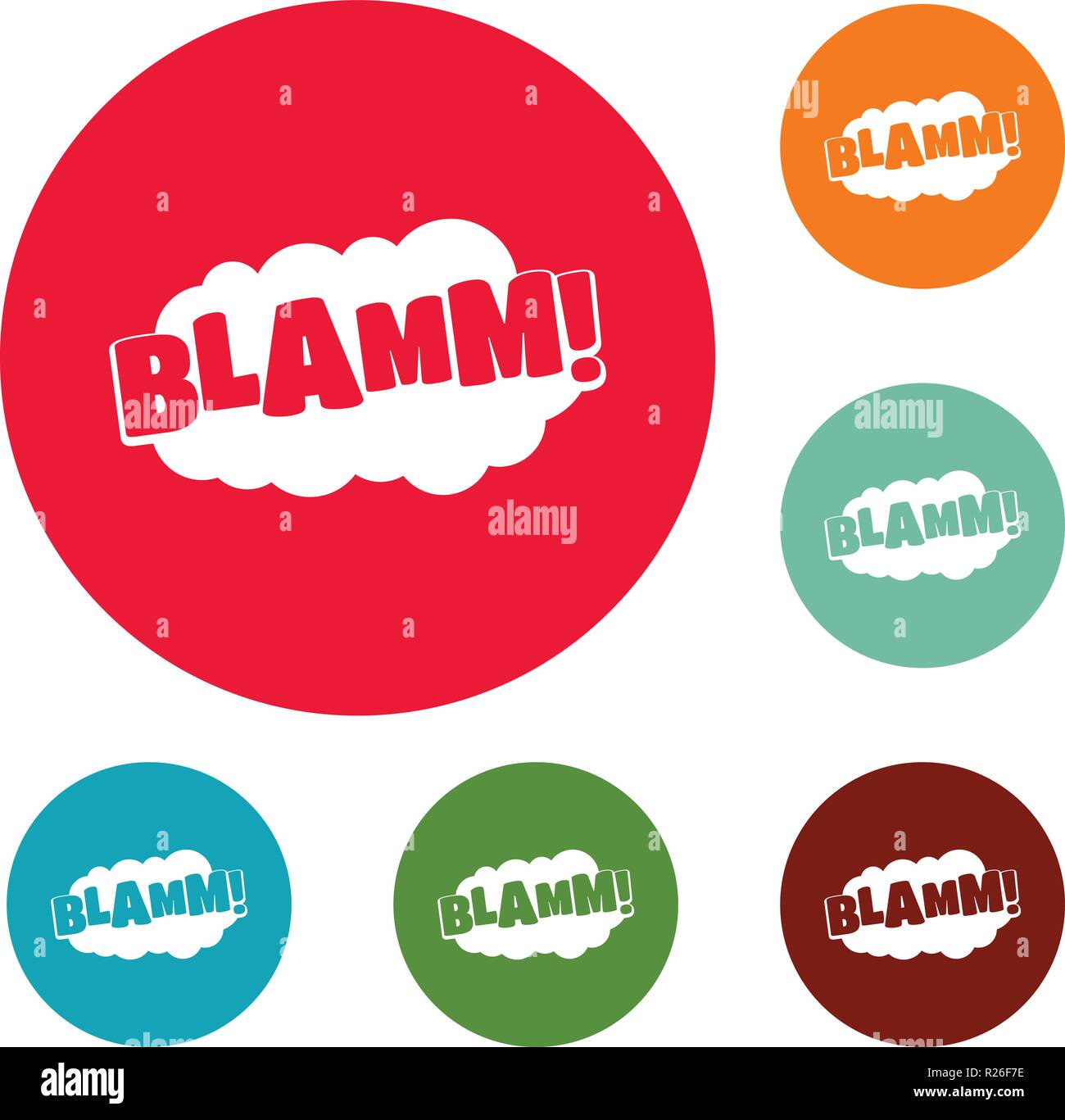 Comic boom blamm icons circle set vector isolated on white background ...