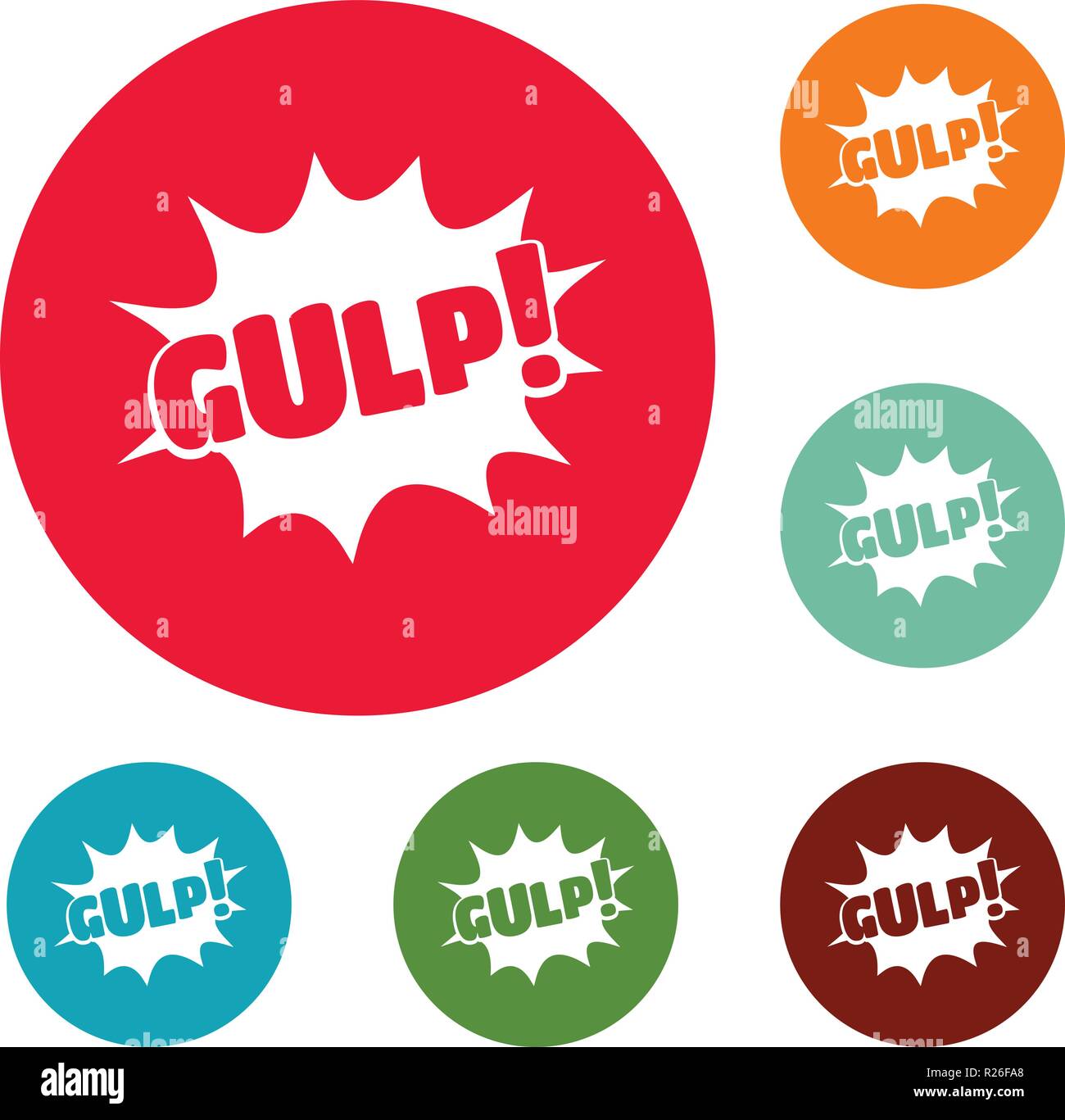 Comic boom gulp icons circle set vector isolated on white
