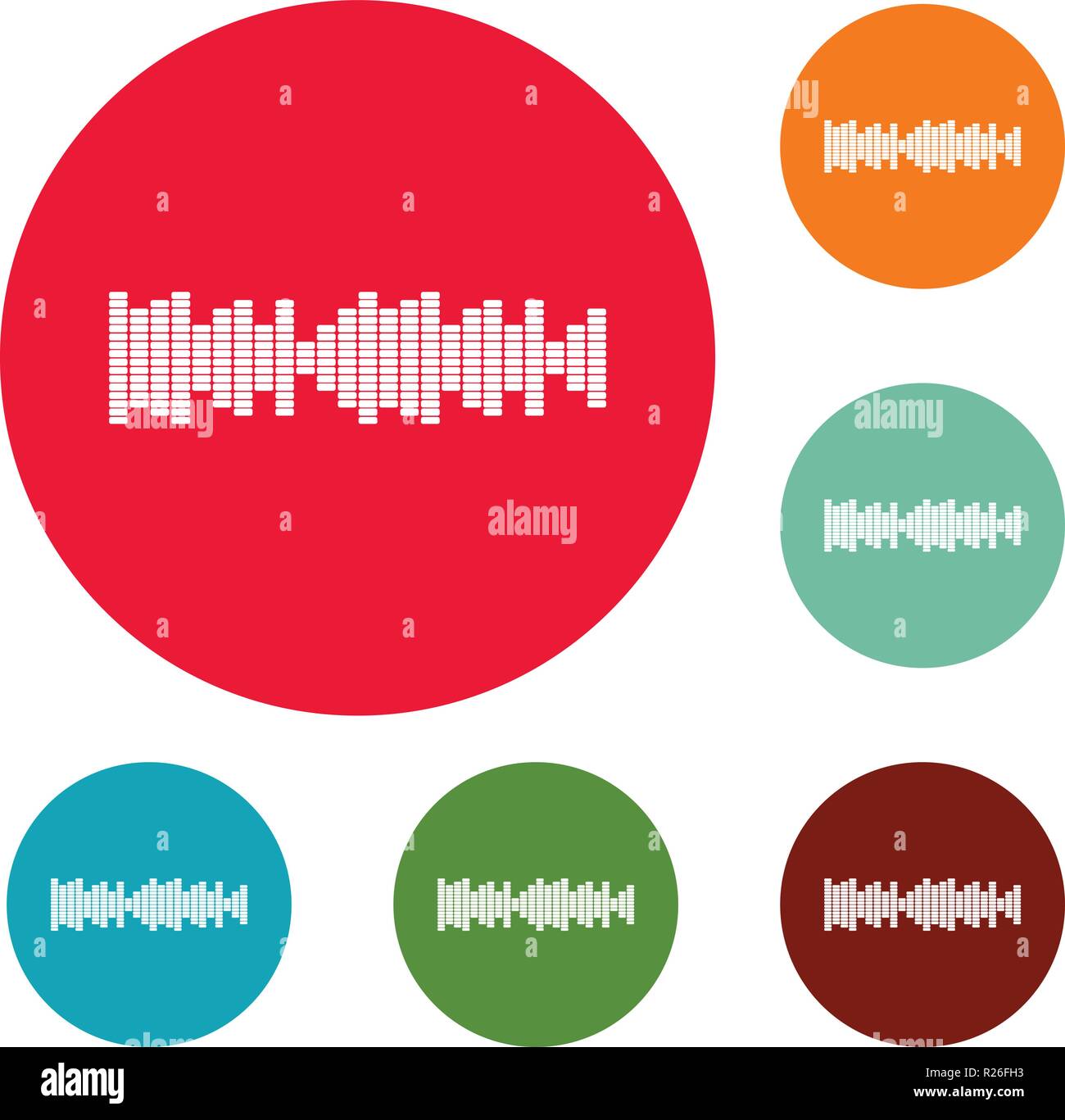 Equalizer sound icons circle set vector isolated on white background ...