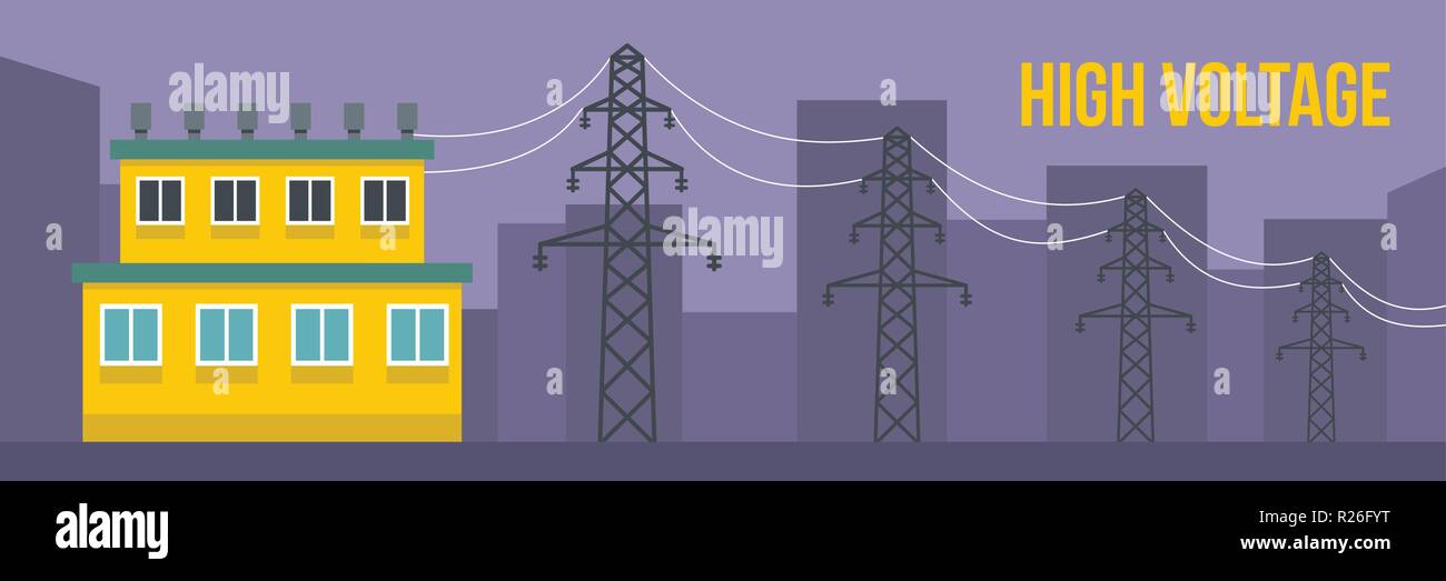 High voltage banner. Flat illustration of high voltage vector banner ...