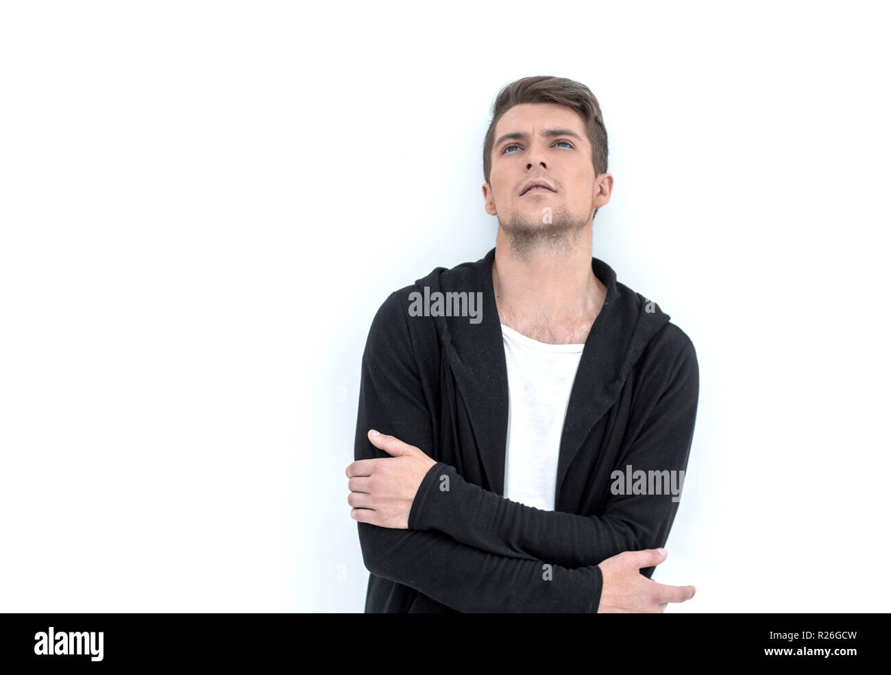 portrait of a brooding guy in a hoodie Stock Photo - Alamy