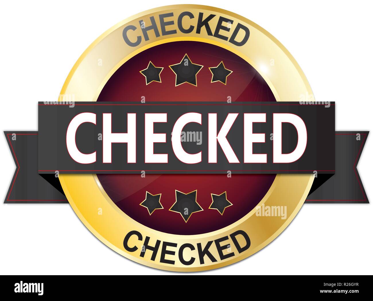 golden black and red metallic badge on white Stock Vector