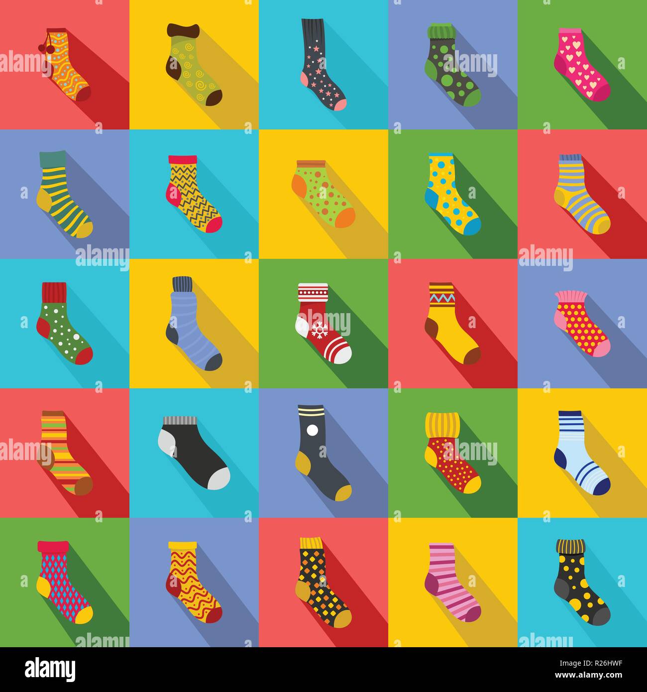 Socks textile icons set. Flat illustration of 25 socks textile vector icons for web Stock Vector